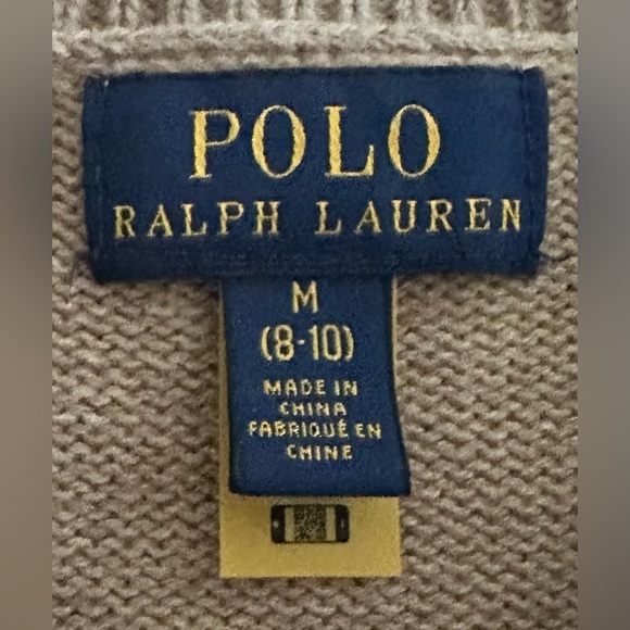 Polo RALPH LAUREN Cable Knit Tan/Pink Crewneck Sweater - Girls Size M(8-10) - Picture 3 of 4